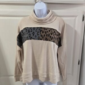 THML Leopard Print Cowl Neck Sweater Size M